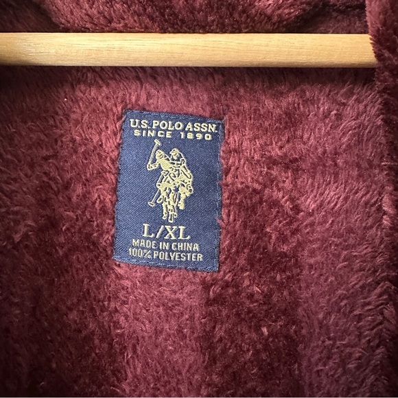 U.S. Polo Assn. Rich Burgundy Plush Robe - Picture 5 of 5